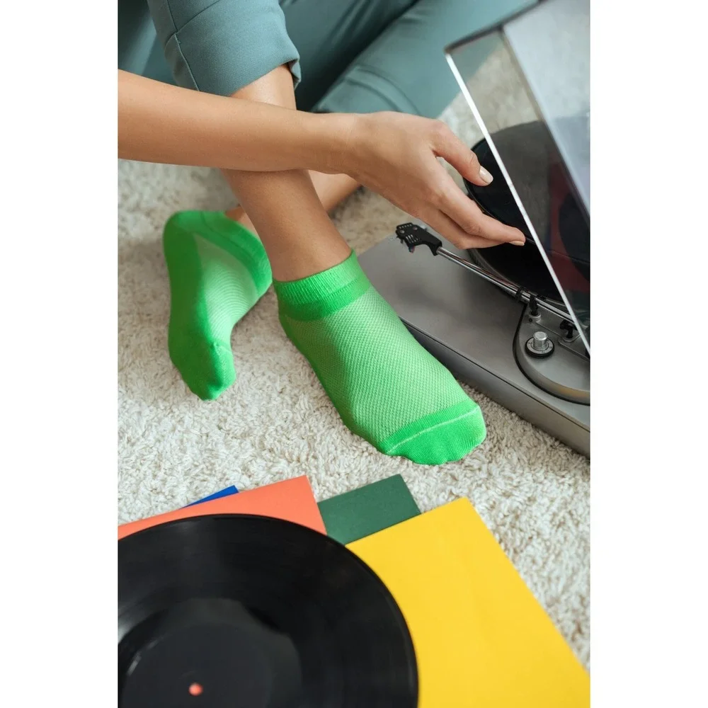 DUNA Green Thin Breathable Cotton Low Cut Ankle socks for Women Men, 4 Pack